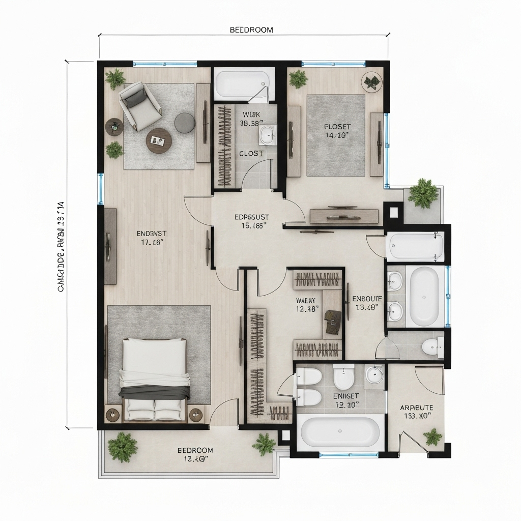 Luxury Bedroom 2D Floor Plan